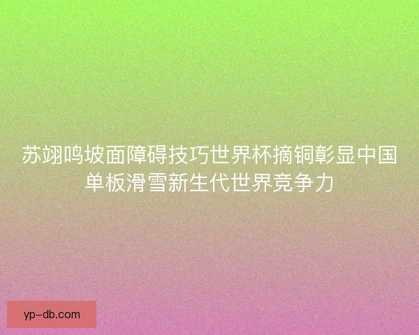 苏翊鸣坡面障碍技巧世界杯摘铜彰显中国单板滑雪新生代世界竞争力