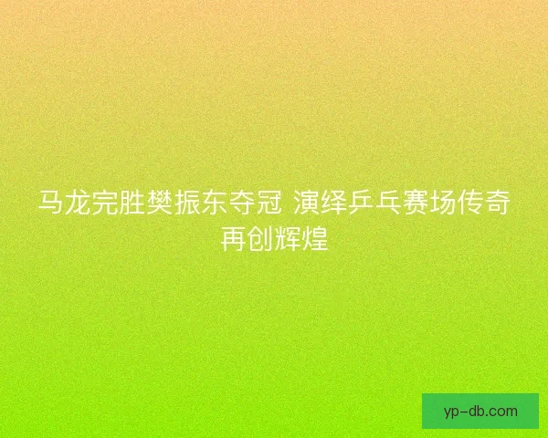 马龙完胜樊振东夺冠 演绎乒乓赛场传奇再创辉煌 马龙完胜樊振东夺冠 演绎乒乓赛场传奇再创辉煌