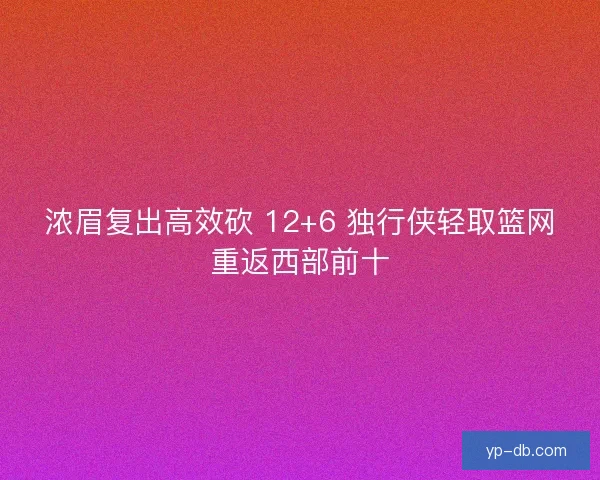 浓眉复出高效砍 12+6 独行侠轻取篮网重返西部前十